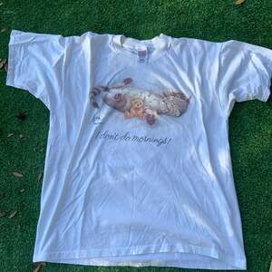 vintage 90s cats graphic t shirt 'I don't do mornings